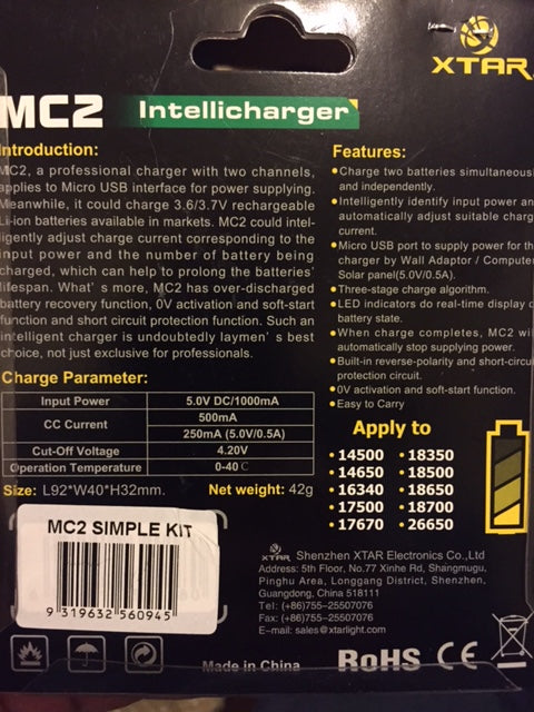 XTAR MC2 Universal 2x Lithium Charger - USB