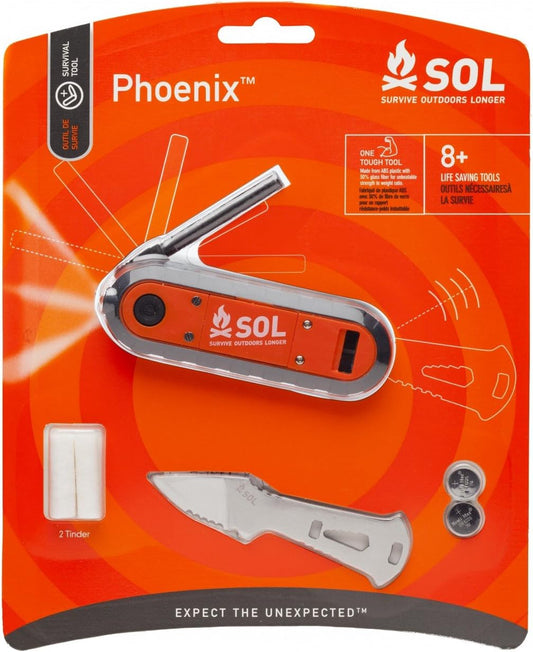 SOL Phoenix Multi-Purpose Survival Tool with Flint, Knife, Flashlight, and Whistle